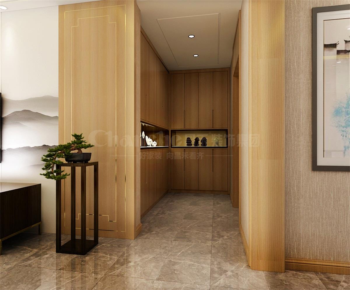 進(jìn)門處的鞋柜，既滿足了屋主的生活習(xí)慣，又體現(xiàn)出對自然人文古意的喜好之情。